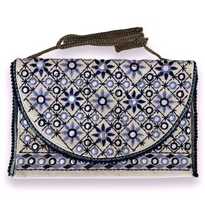 Embroidered Mirrored Crossbody Chain Clutch Boho Handbag